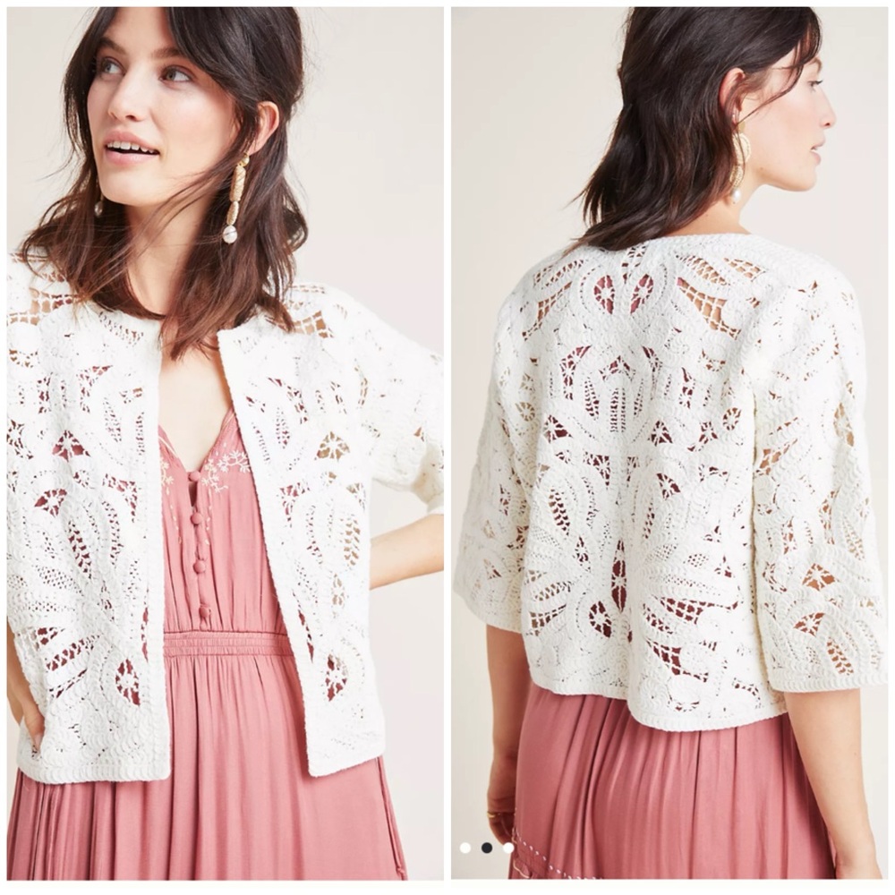 Anthropologie cream lace kimono jacket
